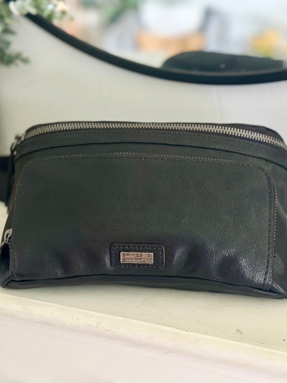 Spikes & Sparrow Bronco Black Leather Belt Crossbody Bag